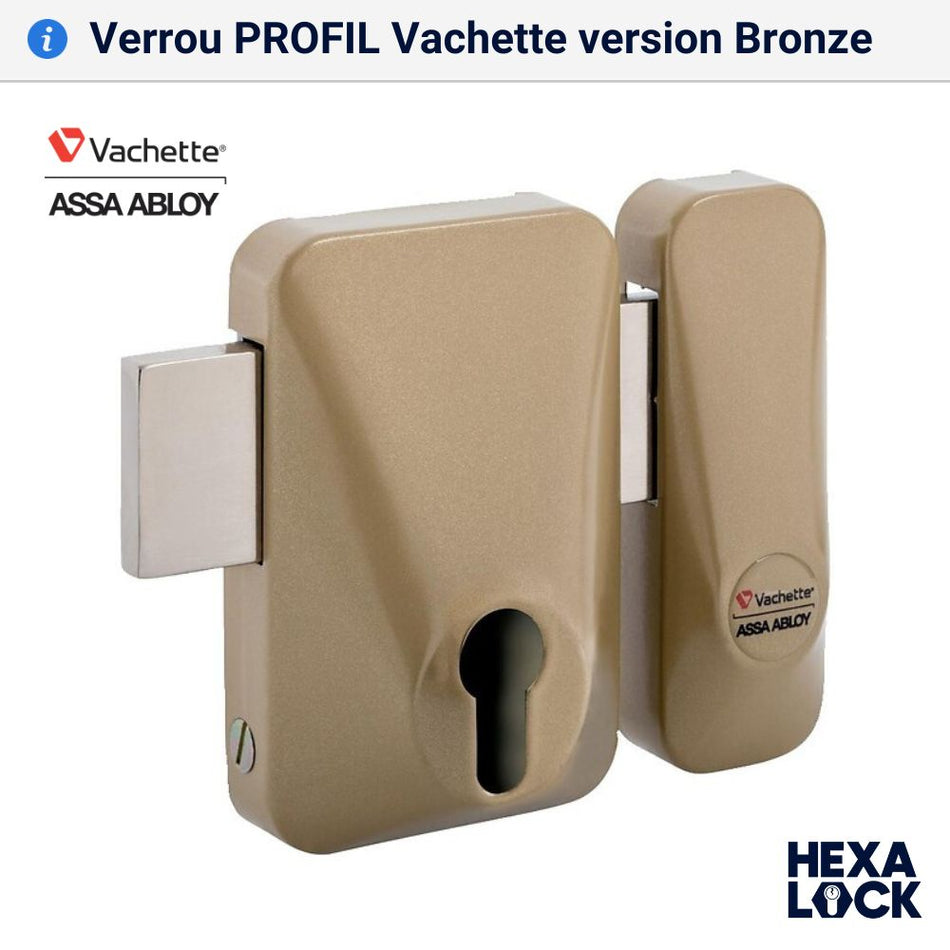 Verrou porte sans cylindre profil vachette bronze