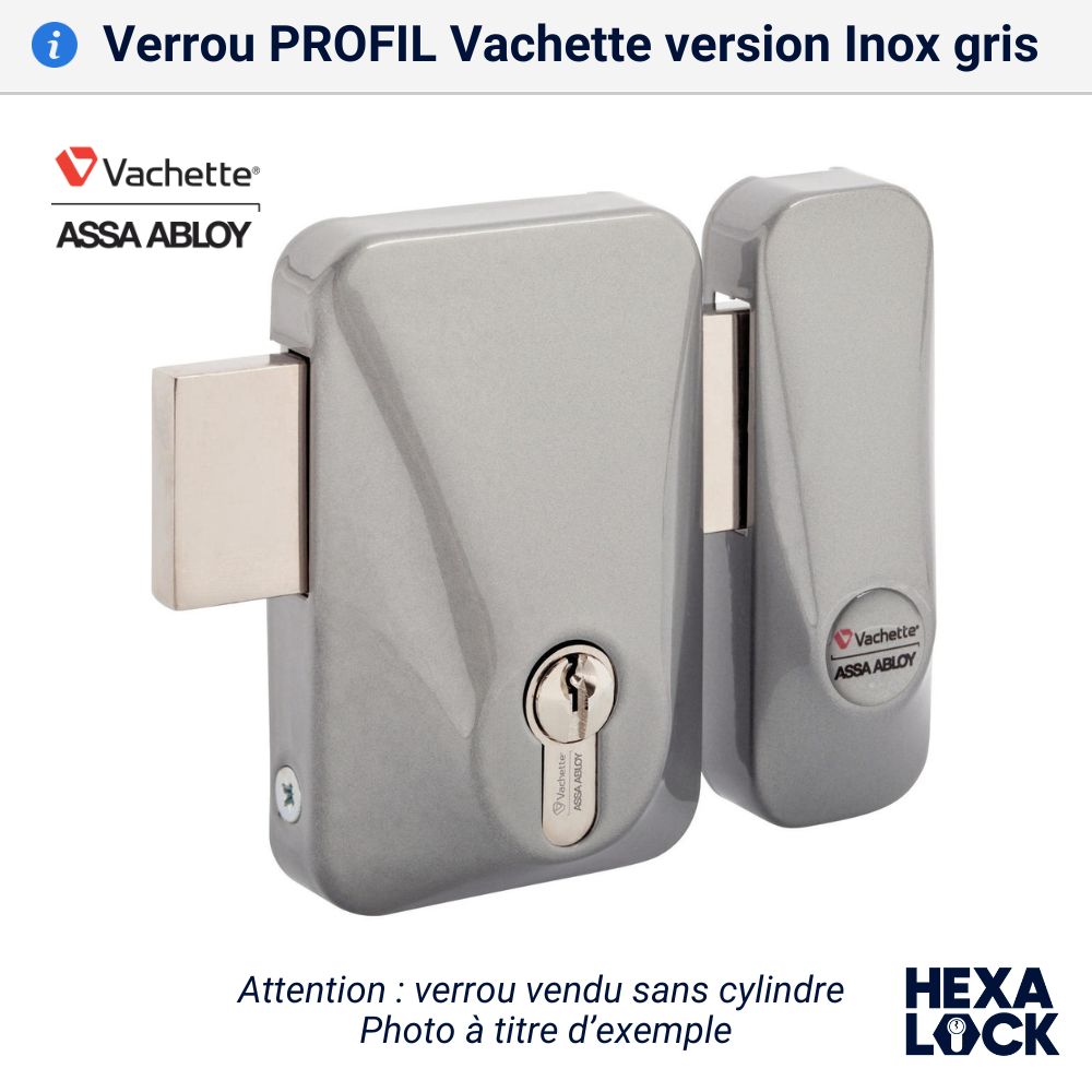 Verrou porte sans cylindre profil Vachette inox gris