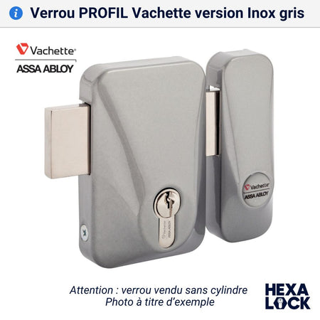 Verrou porte sans cylindre profil Vachette inox gris