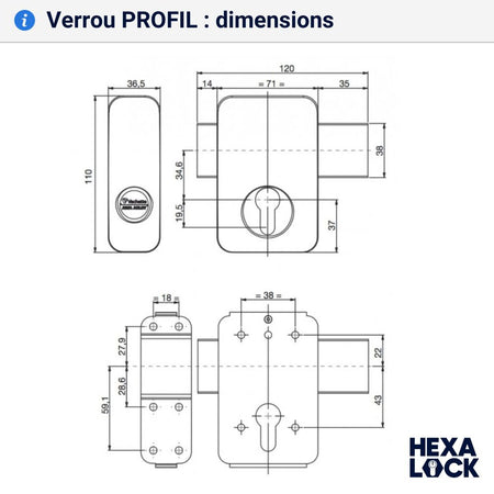 Verrou porte sans cylindre Vachette dimensions 